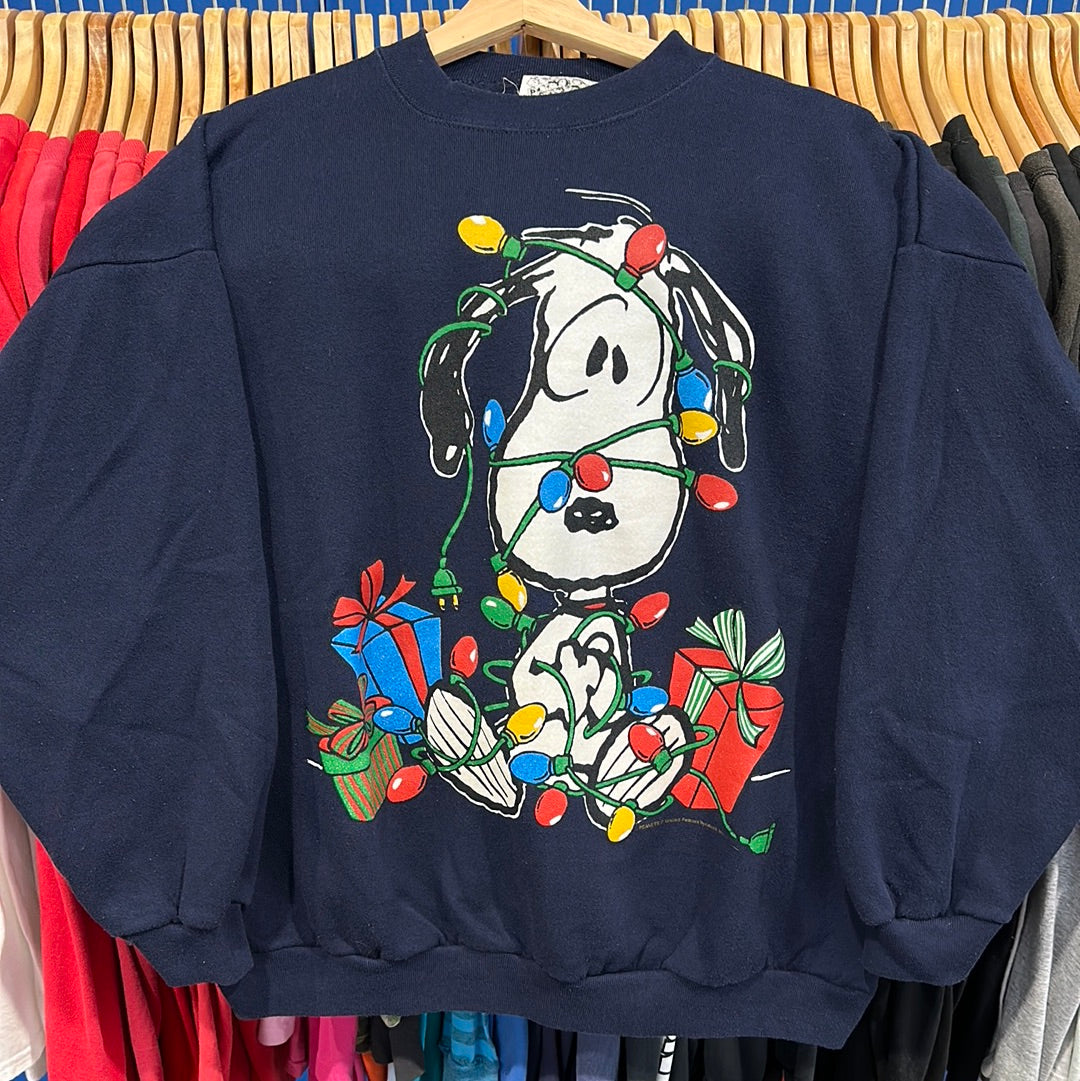 Snoopy Christmas Lights Crewneck Sweatshirt Green Threads