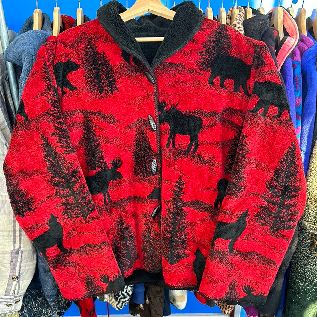 Moose and Bear Red Button Fleece