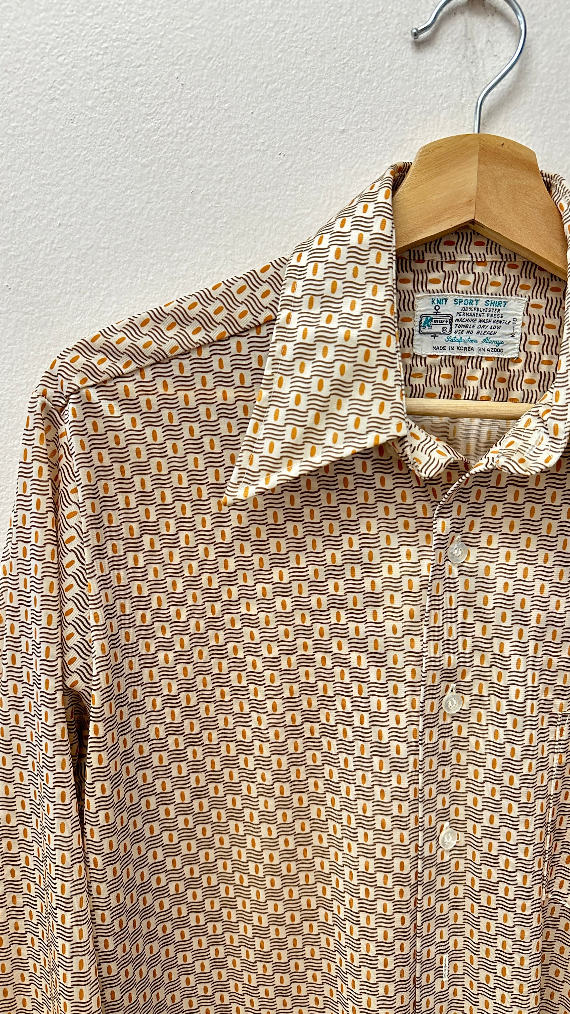 Knit Kmart Sport Shirt Yellow/Orange Button-Up