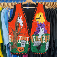 Load image into Gallery viewer, Ghost Cemetery Halloween Scene Beaded Vest Sweater
