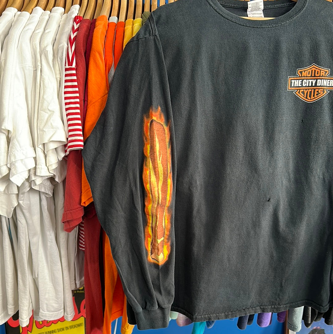 The City Diner Flame Harley Davidson Long Sleeve T-Shirt