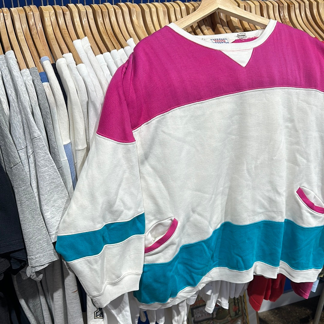Color Block Pink Teal Crewneck Sweatshirt