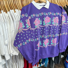 Load image into Gallery viewer, Glitter Roses Collared Crewneck Sweatshirt
