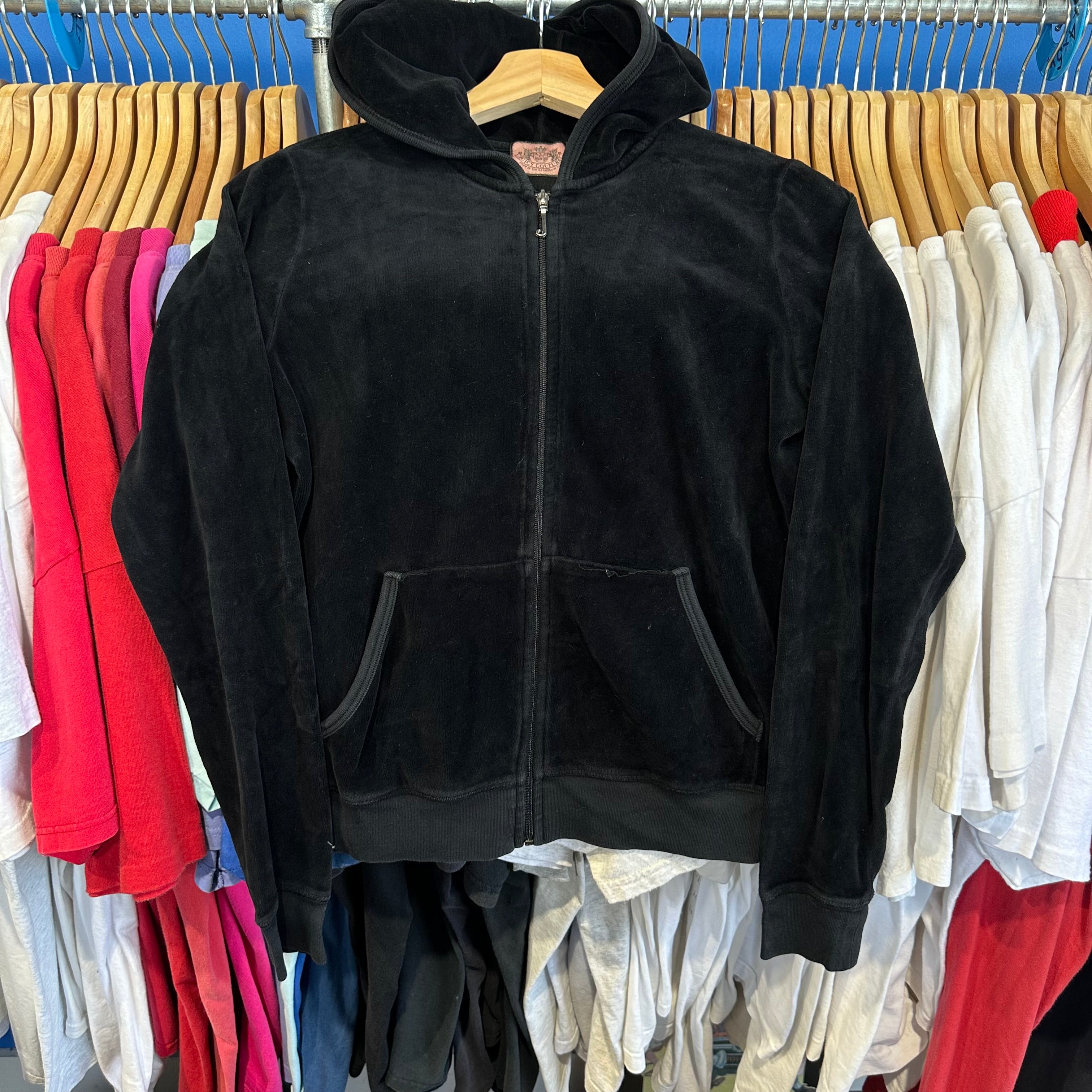 Juicy Couture Black Velour Zip-Up Hoodie Sweatshirts