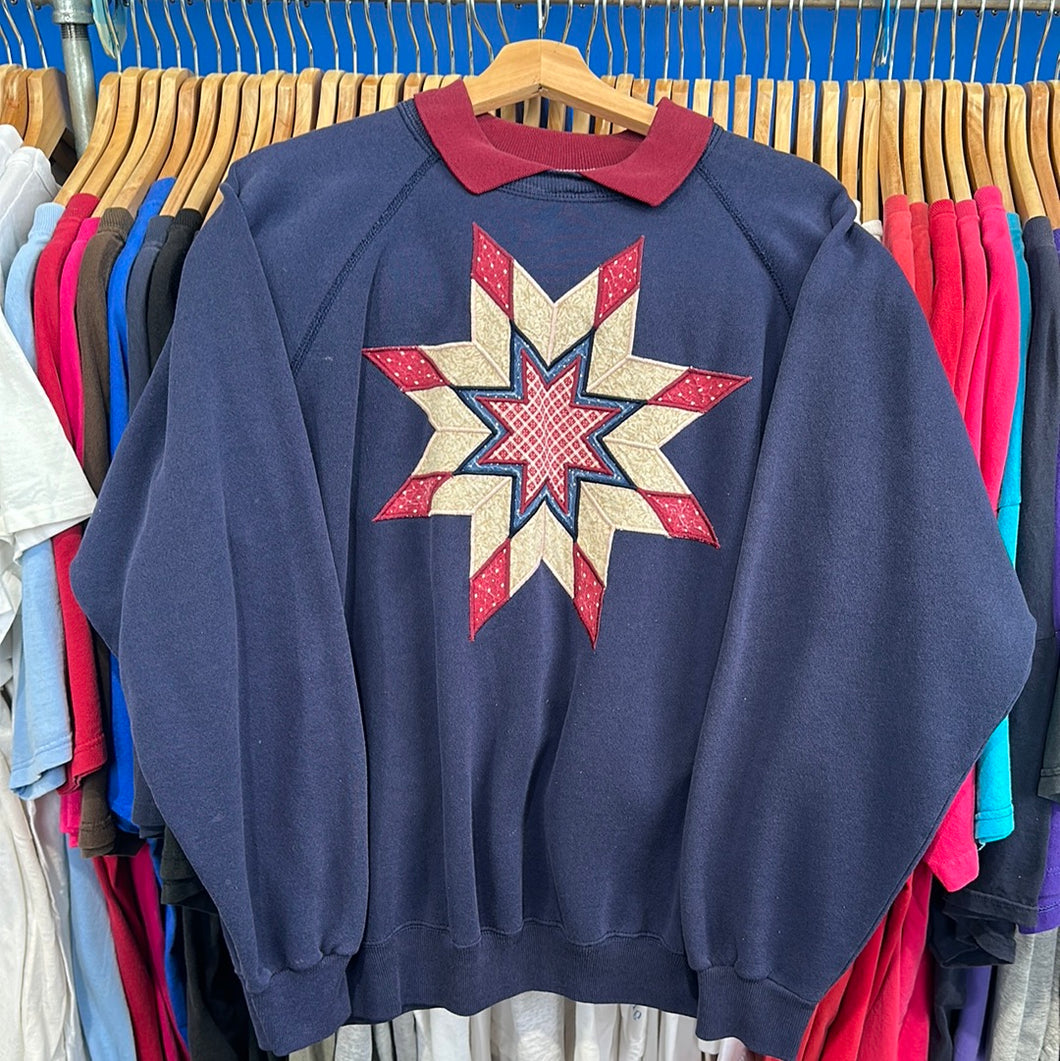 Quilted Star Collared Crewneck Sweatshirt