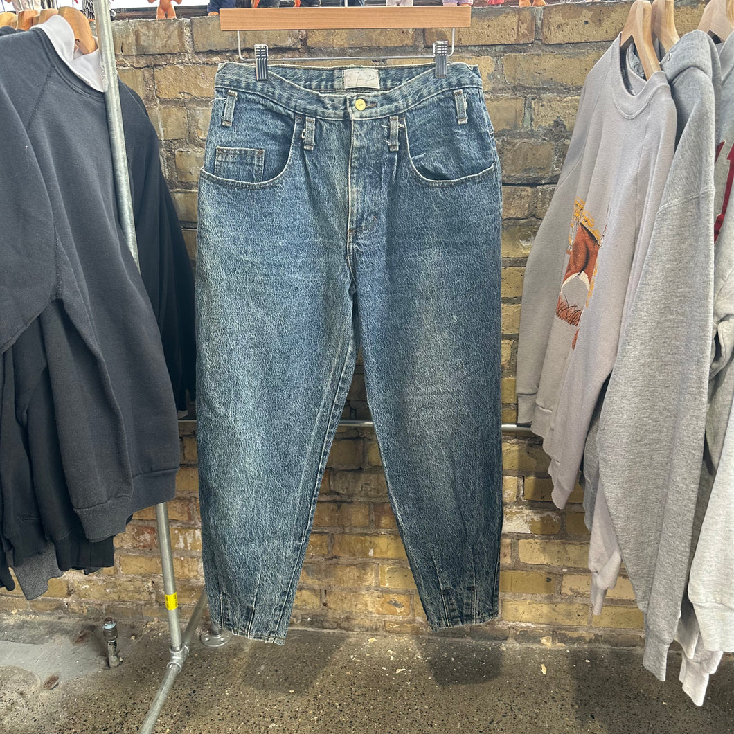 Stonewash Denim Pleated Ankle Jeans