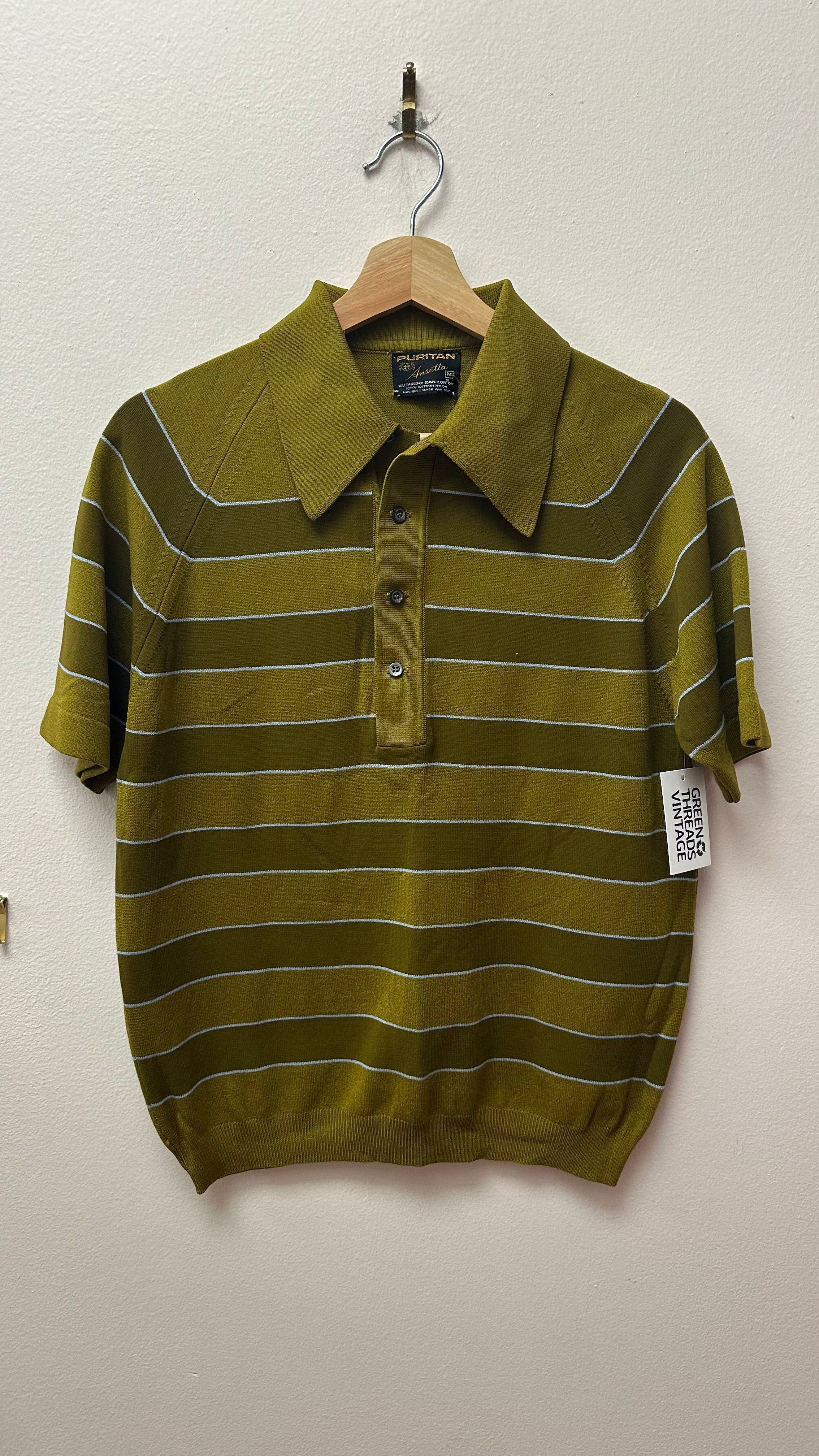 Puritan Ansetta Green Striped Polo Button-Up