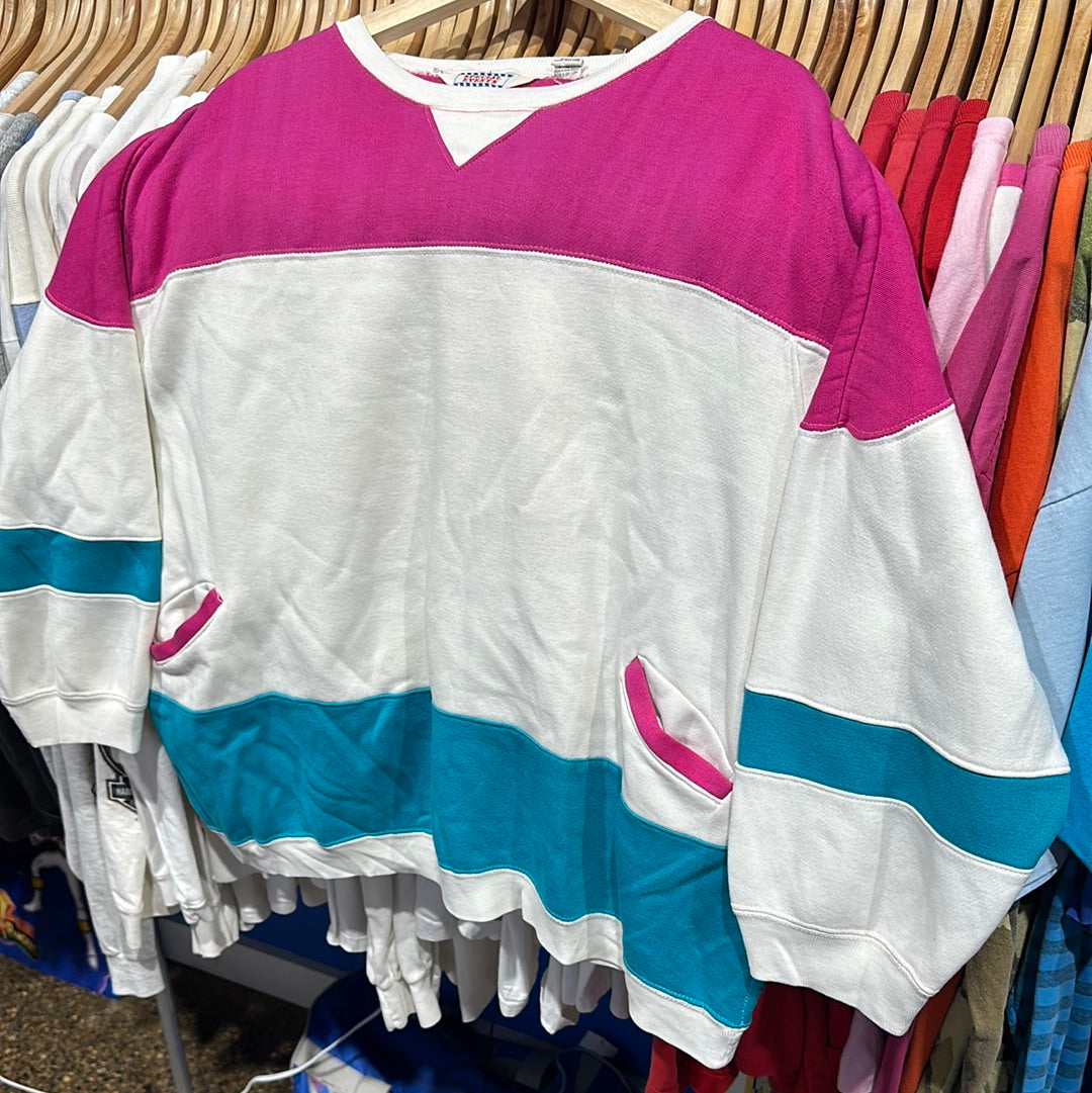 Color Block Pink Teal Crewneck Sweatshirt