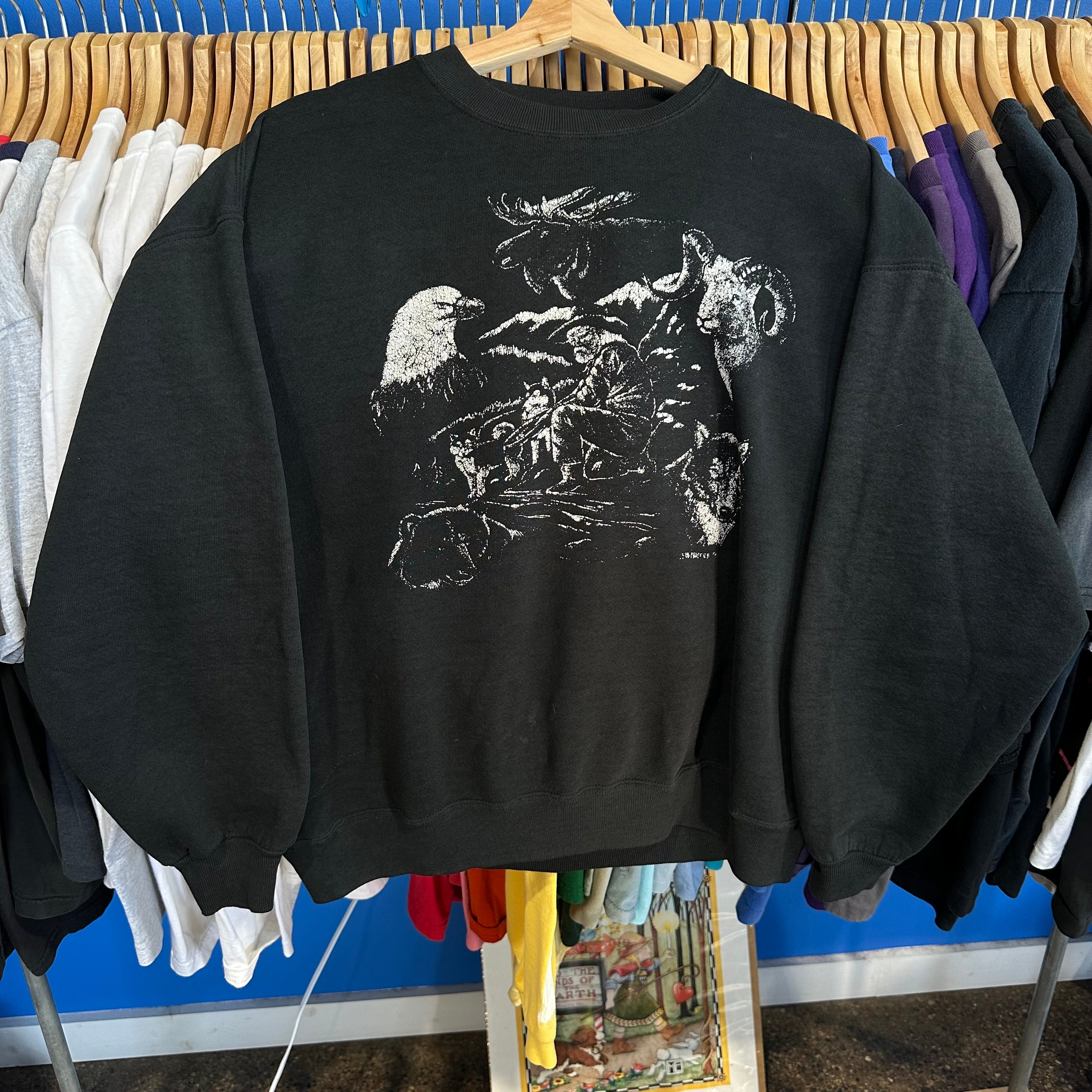 Faded Mountain Man w/ Animals Crewneck Sweatshirt
