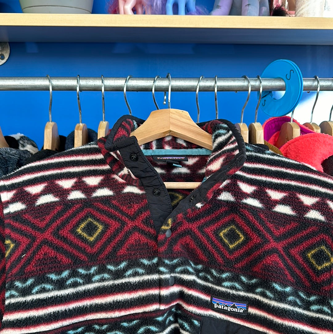 Patagonia Red Patterned Quarter Button Fleece