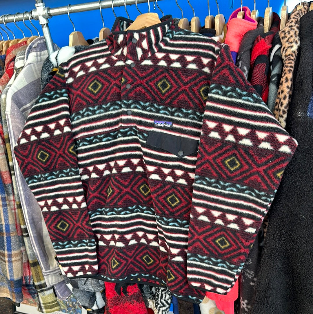 Patagonia Red Patterned Quarter Button Fleece