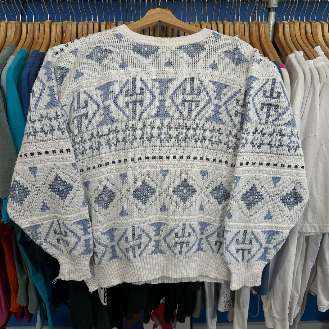 White & Blue Patterned Sweater