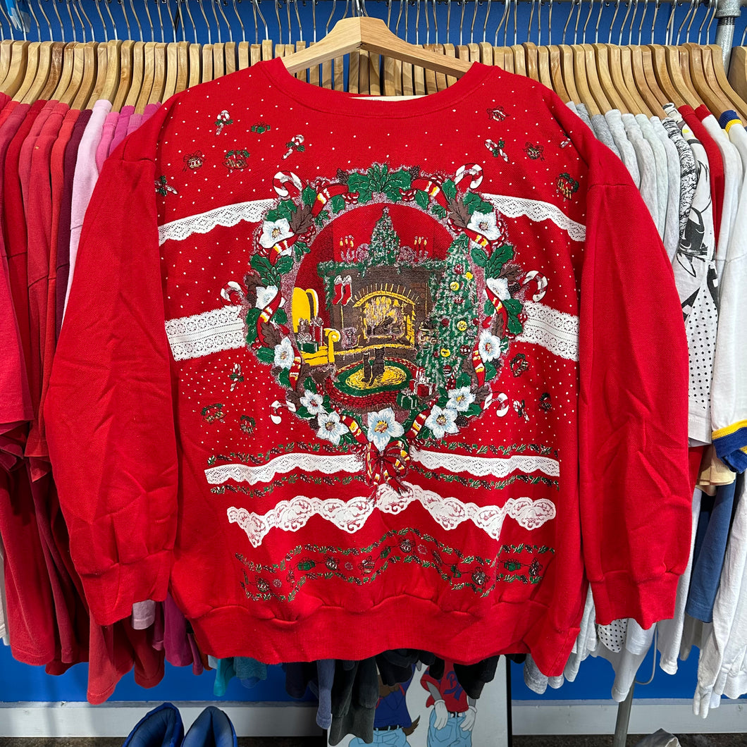 Holiday Fireplace Scene Crewneck Sweatshirt