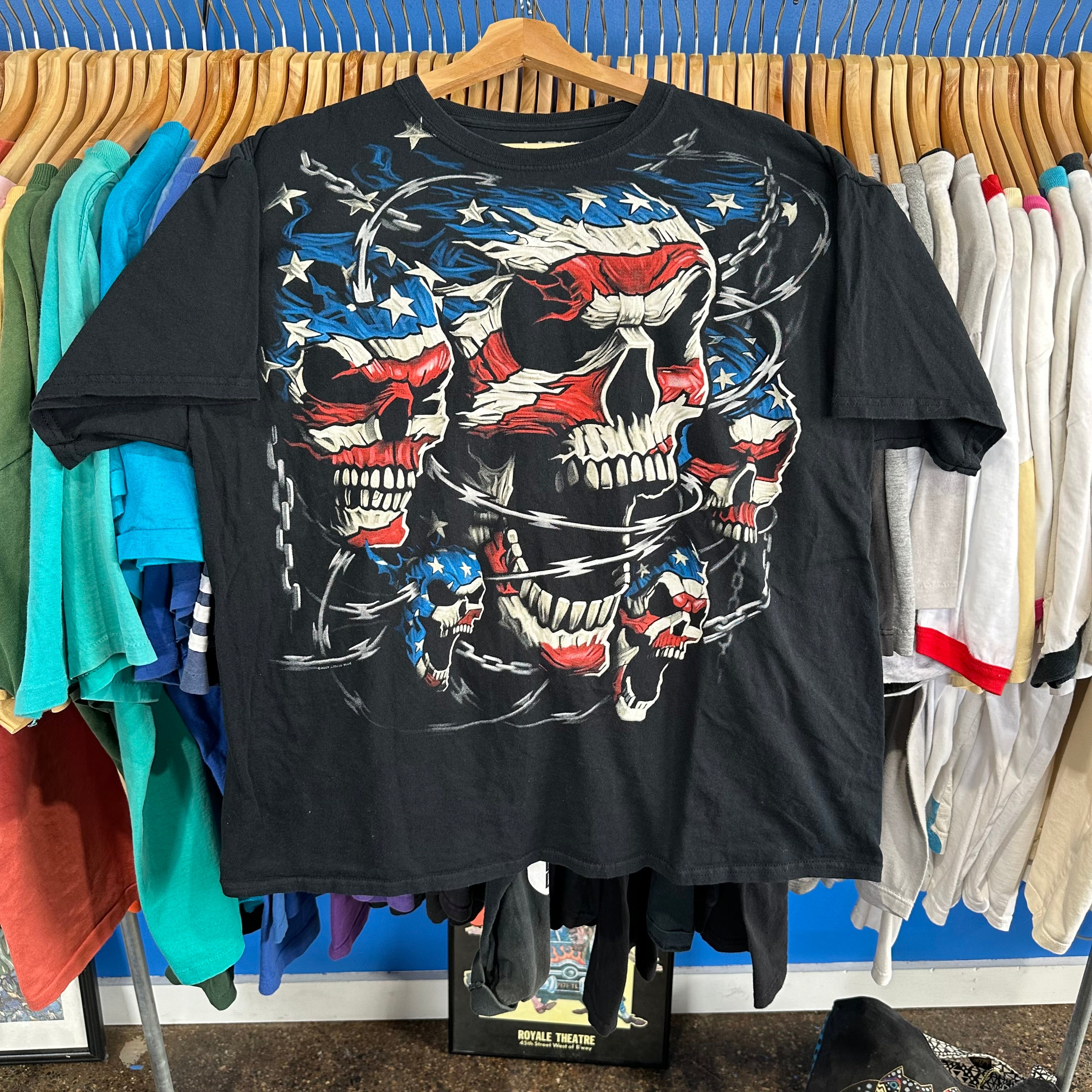 American Flag Skull Modern Liquid Blue T-Shirt