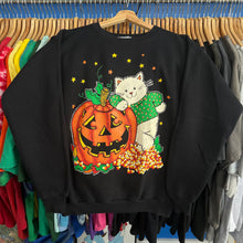 Load image into Gallery viewer, White Cat and Jack-O-Lantern Crewneck Sweatshirt
