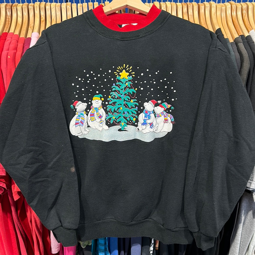 Polar Bears Gathering by Christmas Tree Crewneck Sweatshirt