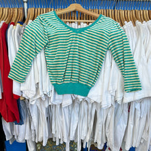 Load image into Gallery viewer, Teal &amp; White Striped Crop Sweater
