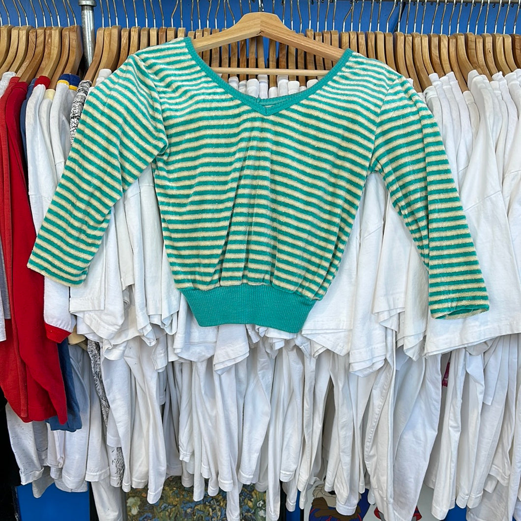 Teal & White Striped Crop Sweater