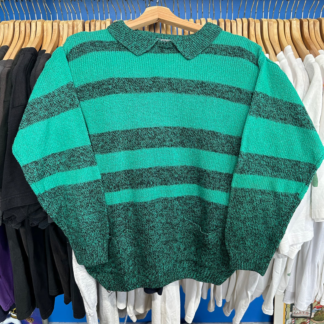 Green Striped Collard Sweater