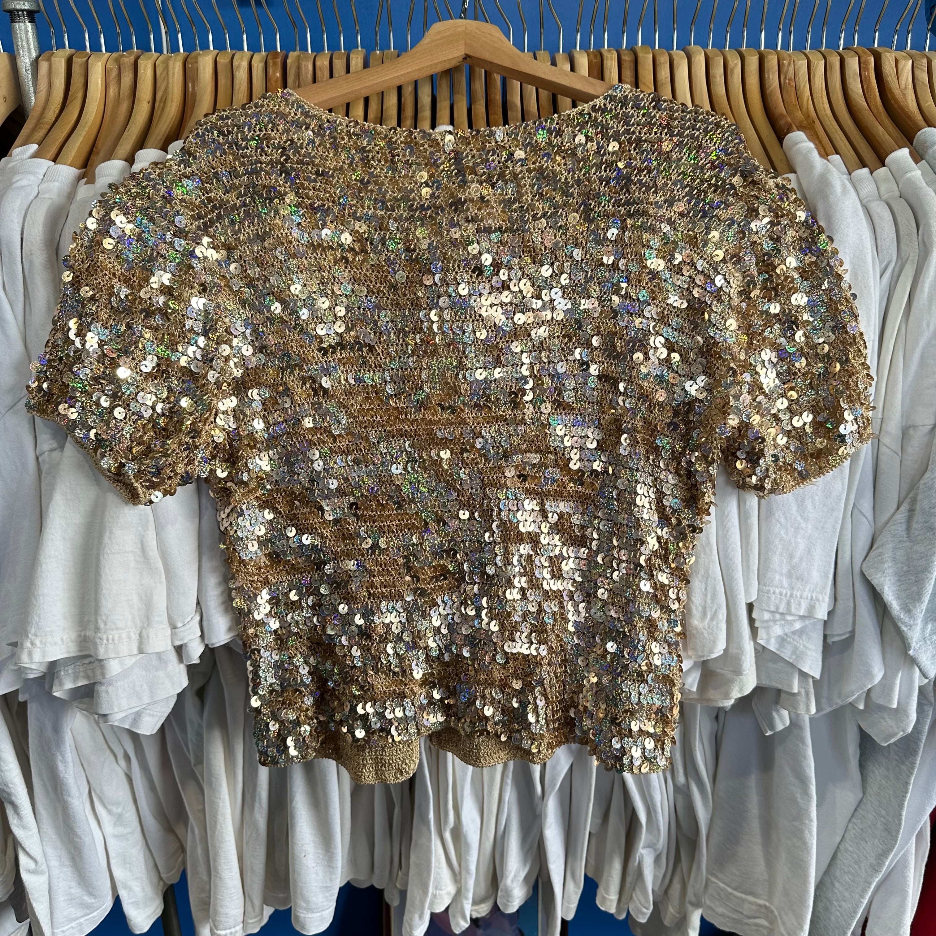 Manan Gold Sequin Shall Top
