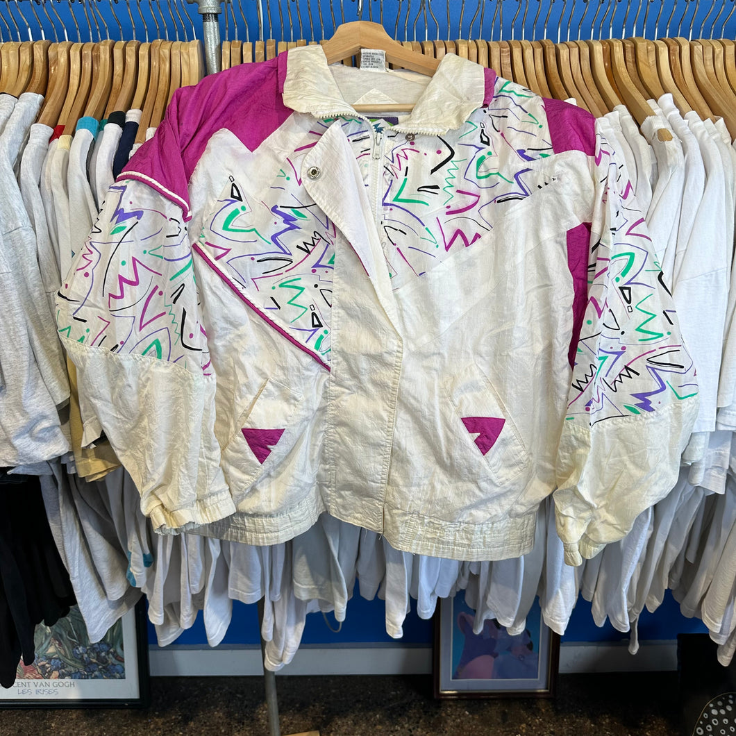 White & Purple 80’s Print Windbreaker Jacket