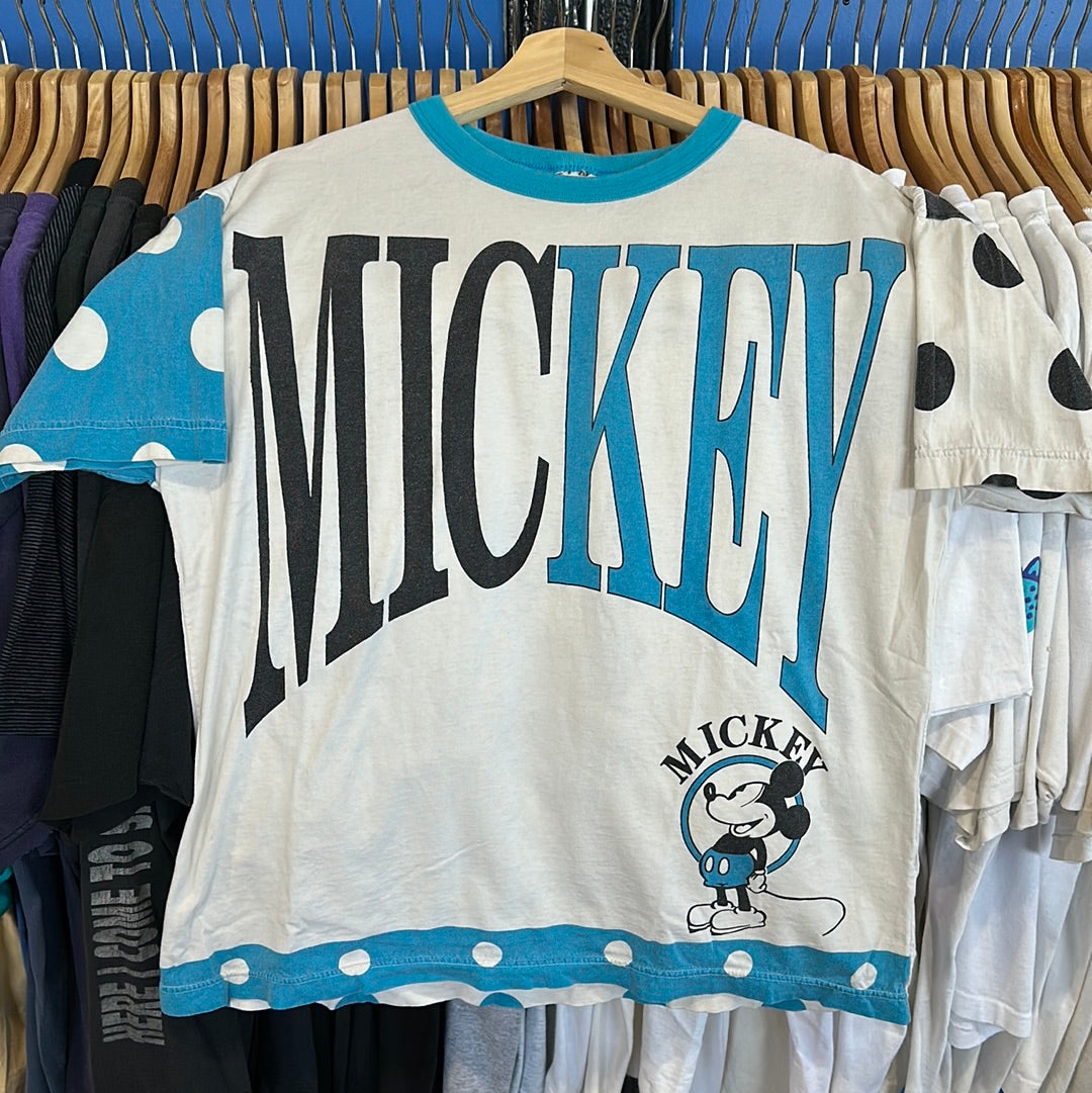 Black & Blue Mickey Mouse Spell Out T-Shirt