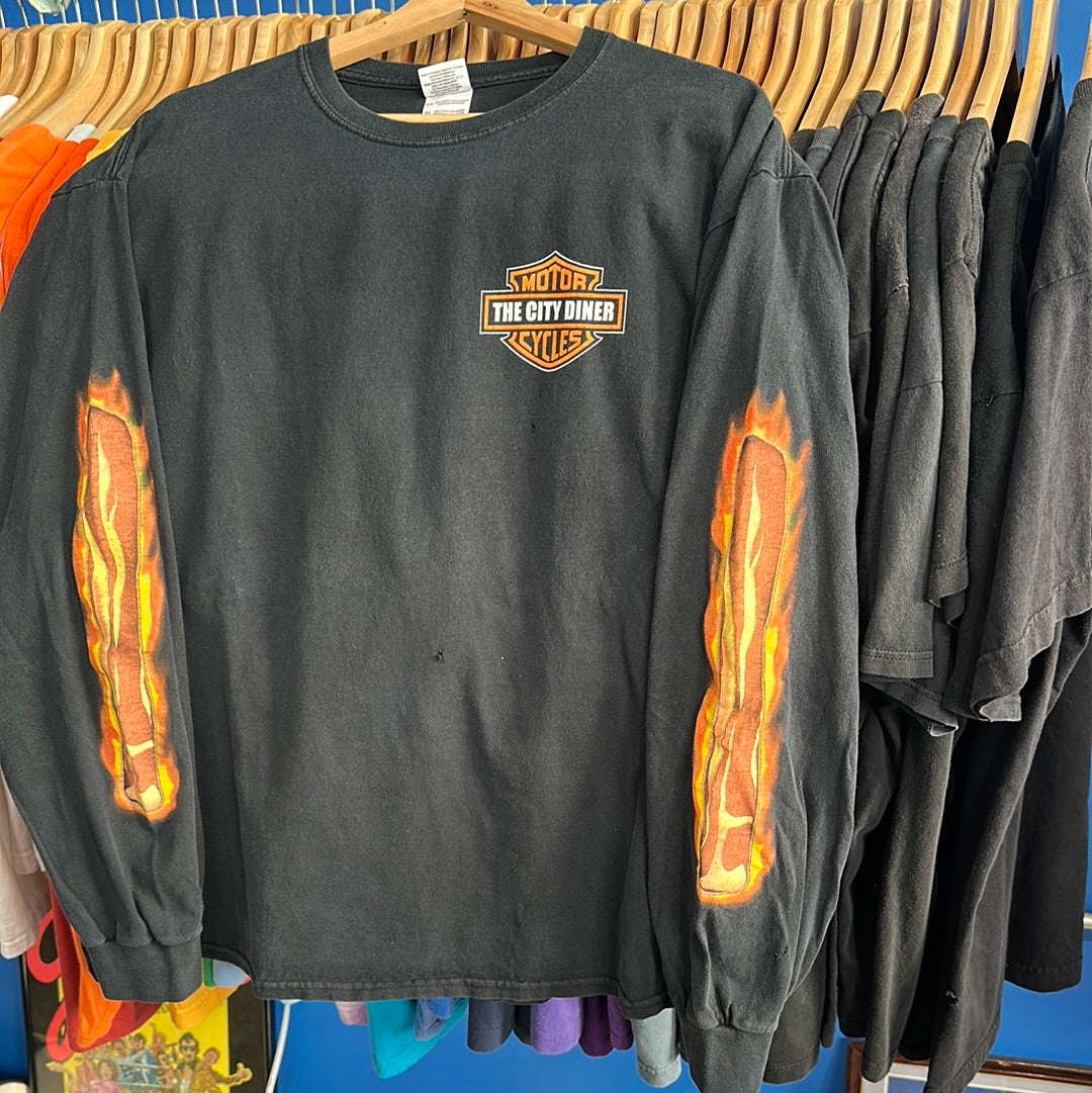 The City Diner Flame Harley Davidson Long Sleeve T-Shirt