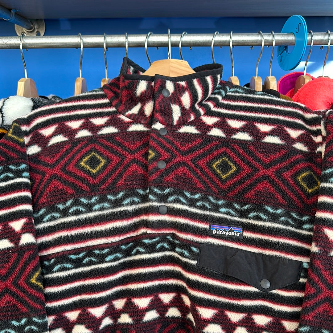 Patagonia Red Patterned Quarter Button Fleece