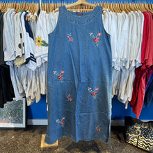 Load image into Gallery viewer, Long Denim Floral Embroidery Dress
