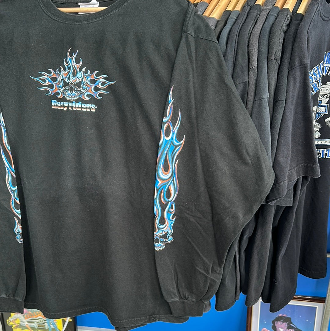 Easy Riders Blue Chrome Skull Long Sleeve T-Shirt