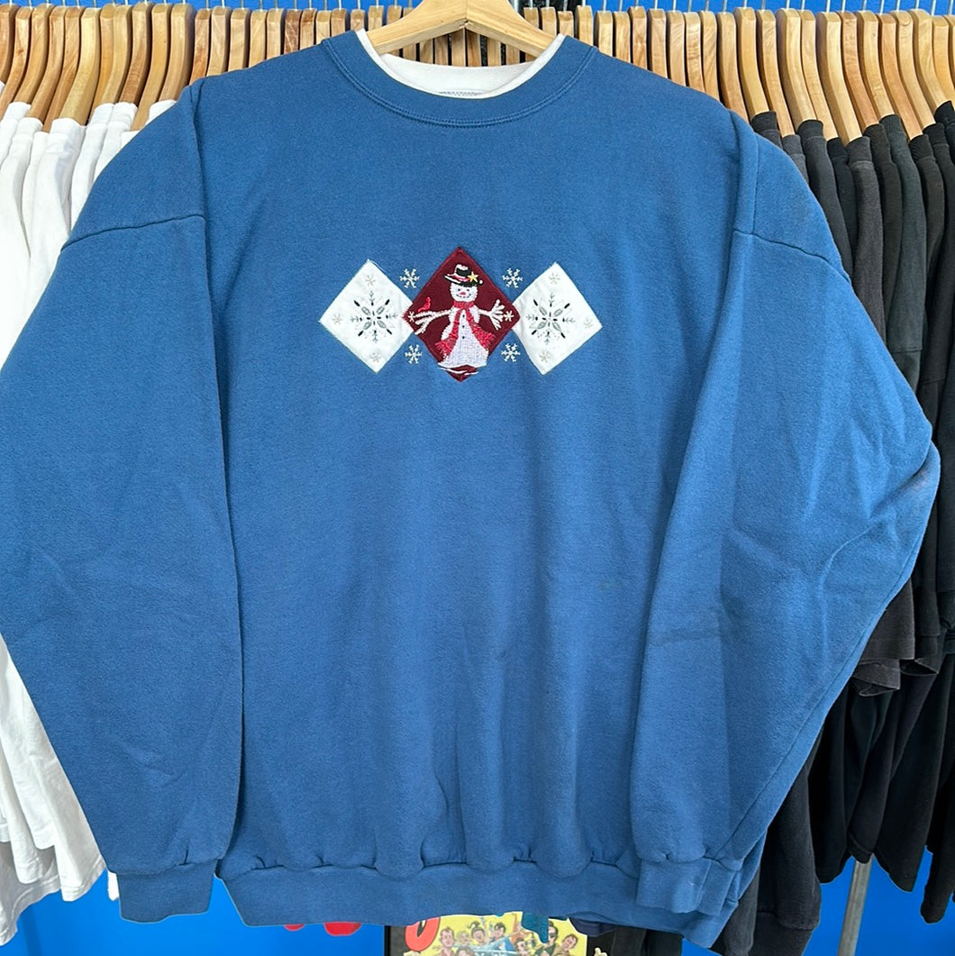 Snowman Embroidery Collared Crewneck Sweatshirt