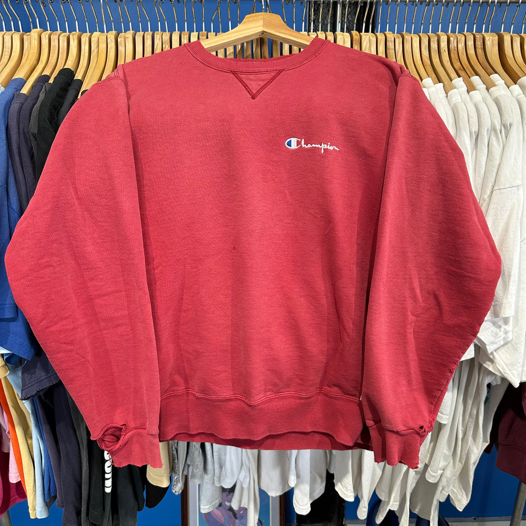 Champion Red Spellout Crewneck Sweatshirt