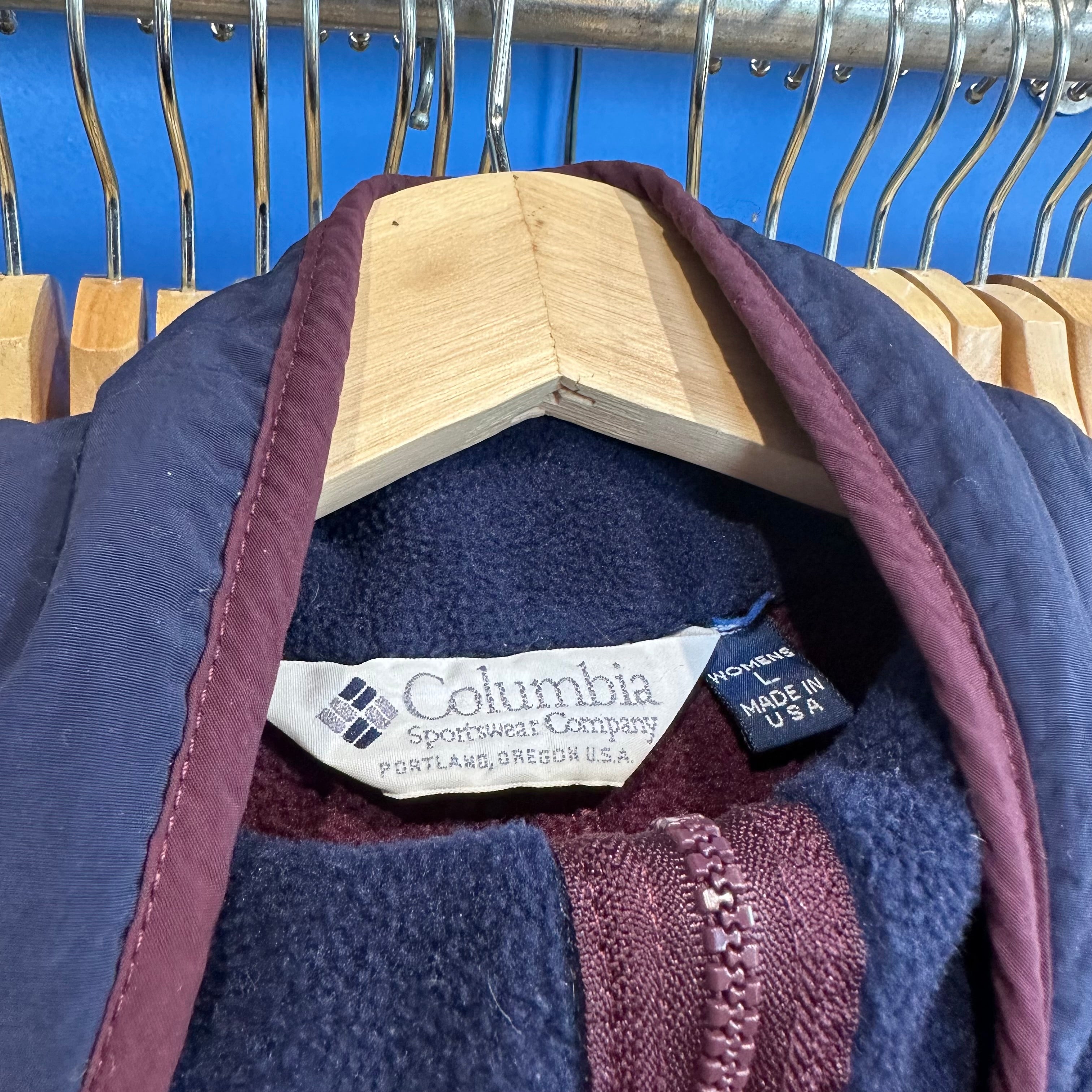 Columbia Blue Maroon Full Zip Jacket Fleece