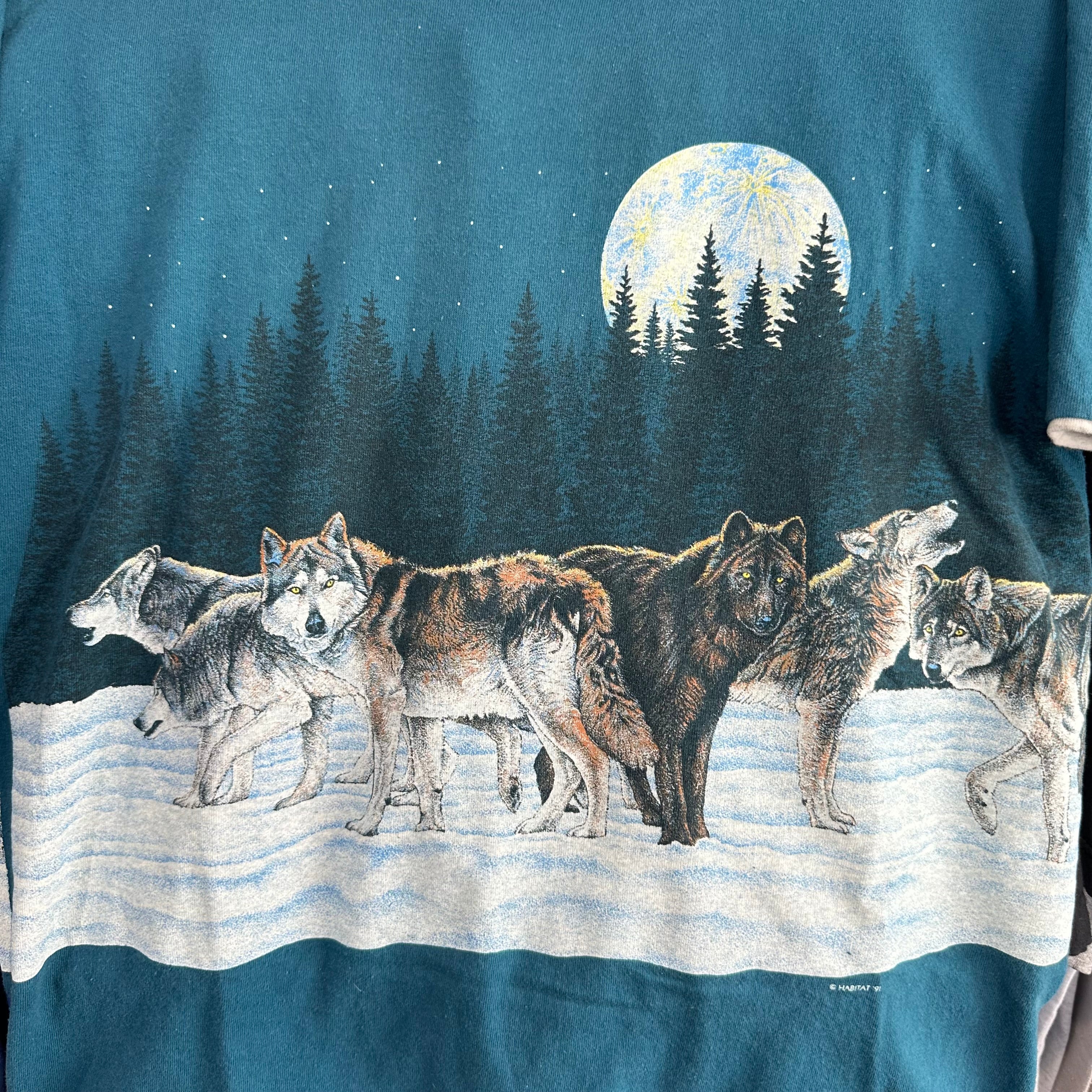 Wolves under a Full Moon Double Collar & Sleeves T-Shirt