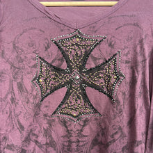Load image into Gallery viewer, Sparkle Cross V Neck Femme Long Sleeve T-Shirt
