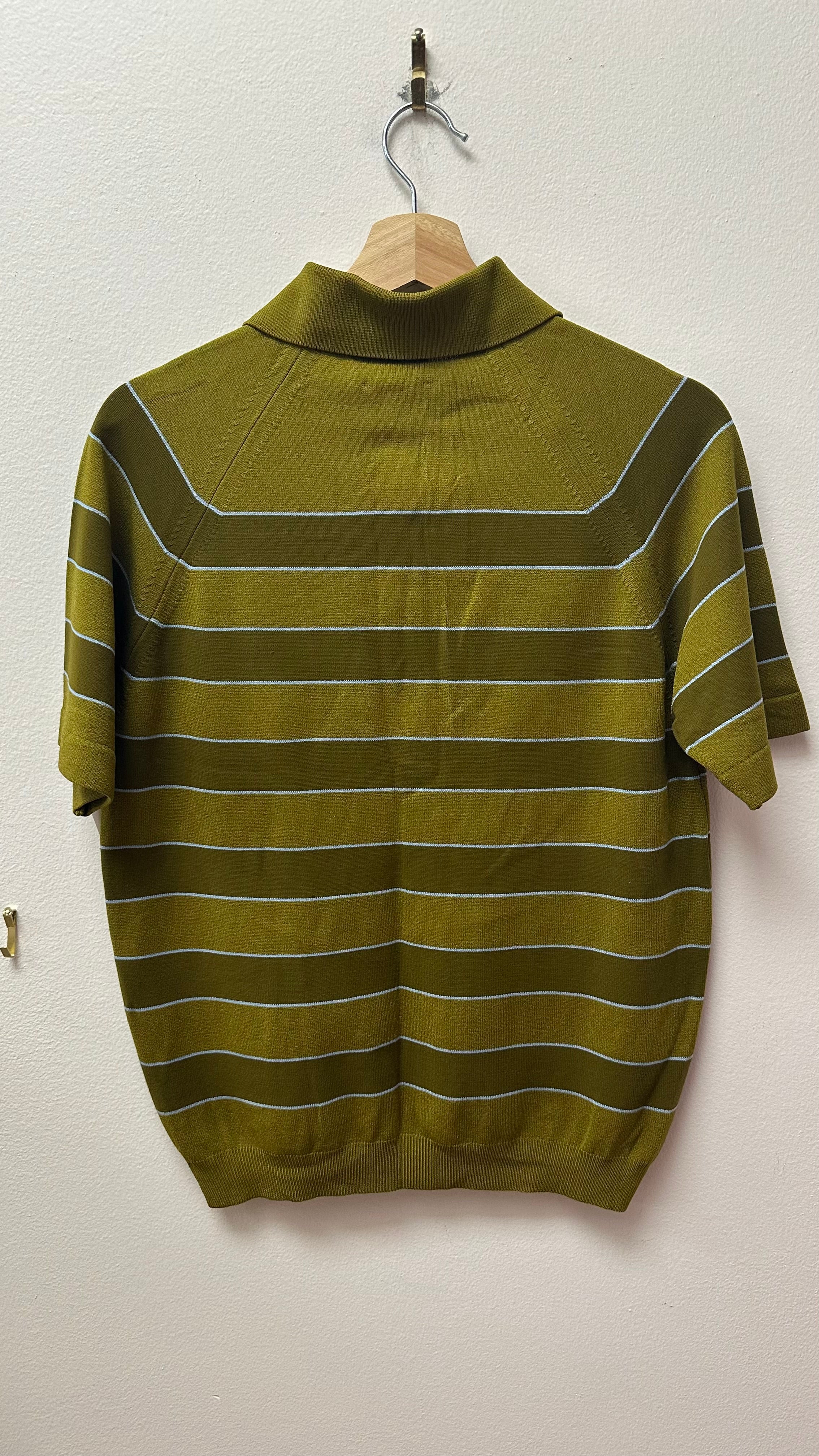 Puritan Ansetta Green Striped Polo Button-Up