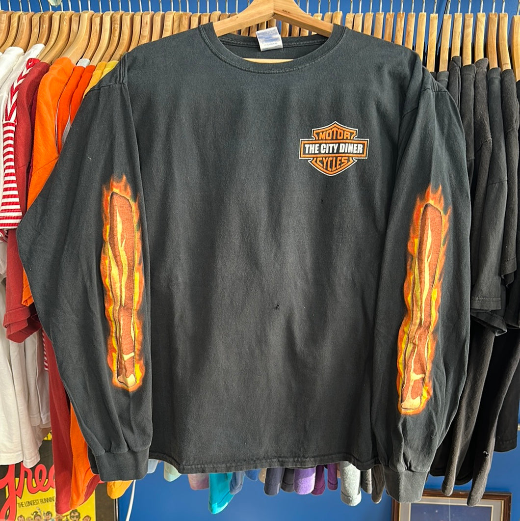 The City Diner Flame Harley Davidson Long Sleeve T-Shirt
