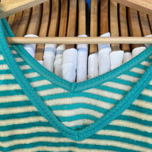 Load image into Gallery viewer, Teal &amp; White Striped Crop Sweater
