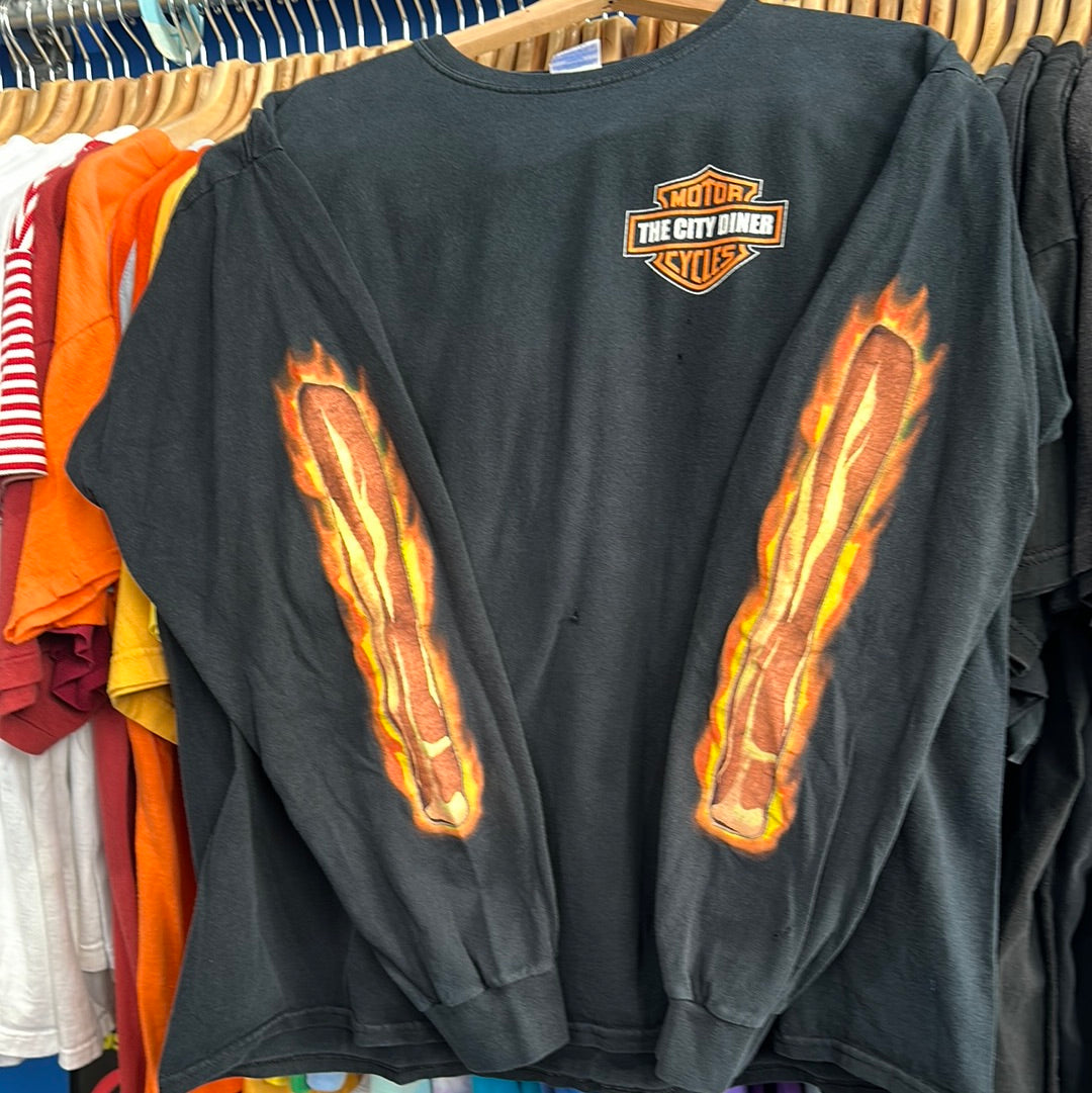 The City Diner Flame Harley Davidson Long Sleeve T-Shirt