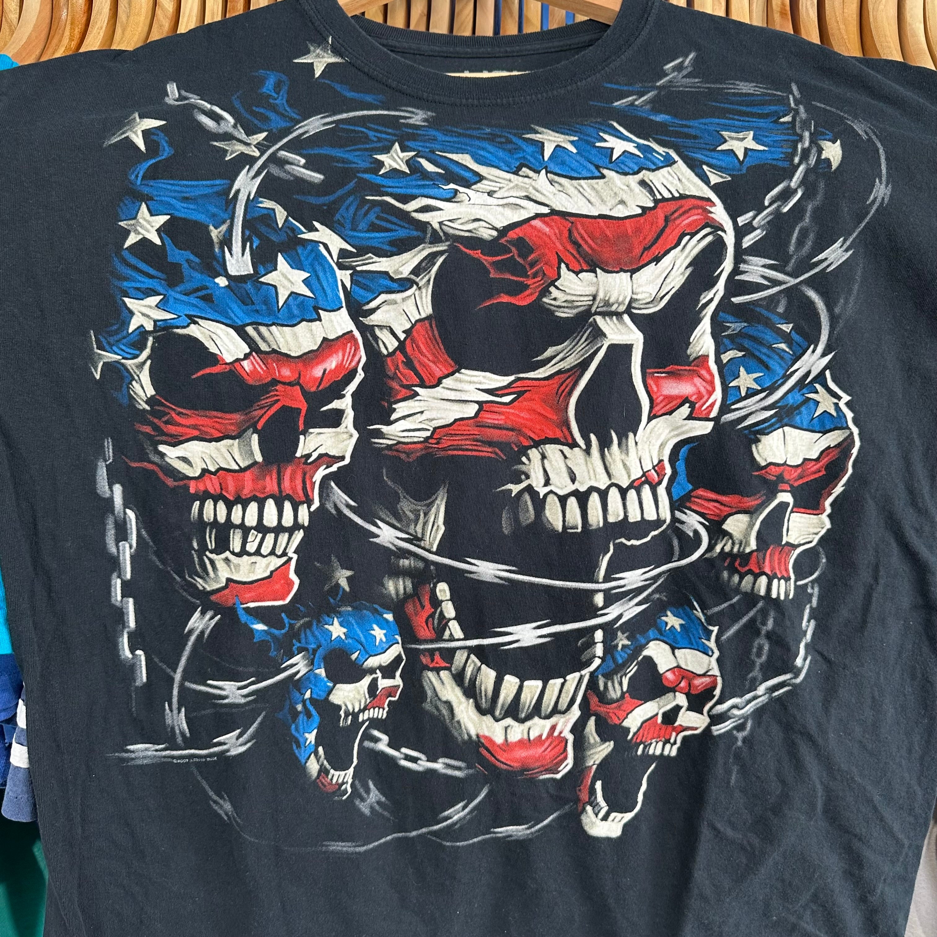 American Flag Skull Modern Liquid Blue T-Shirt