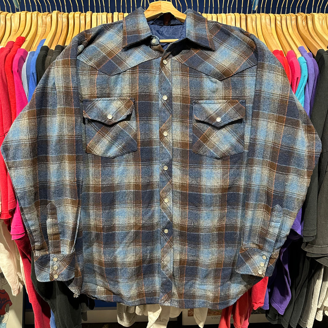 Western Hunter Blue Plaid Pearl Snap Button Up