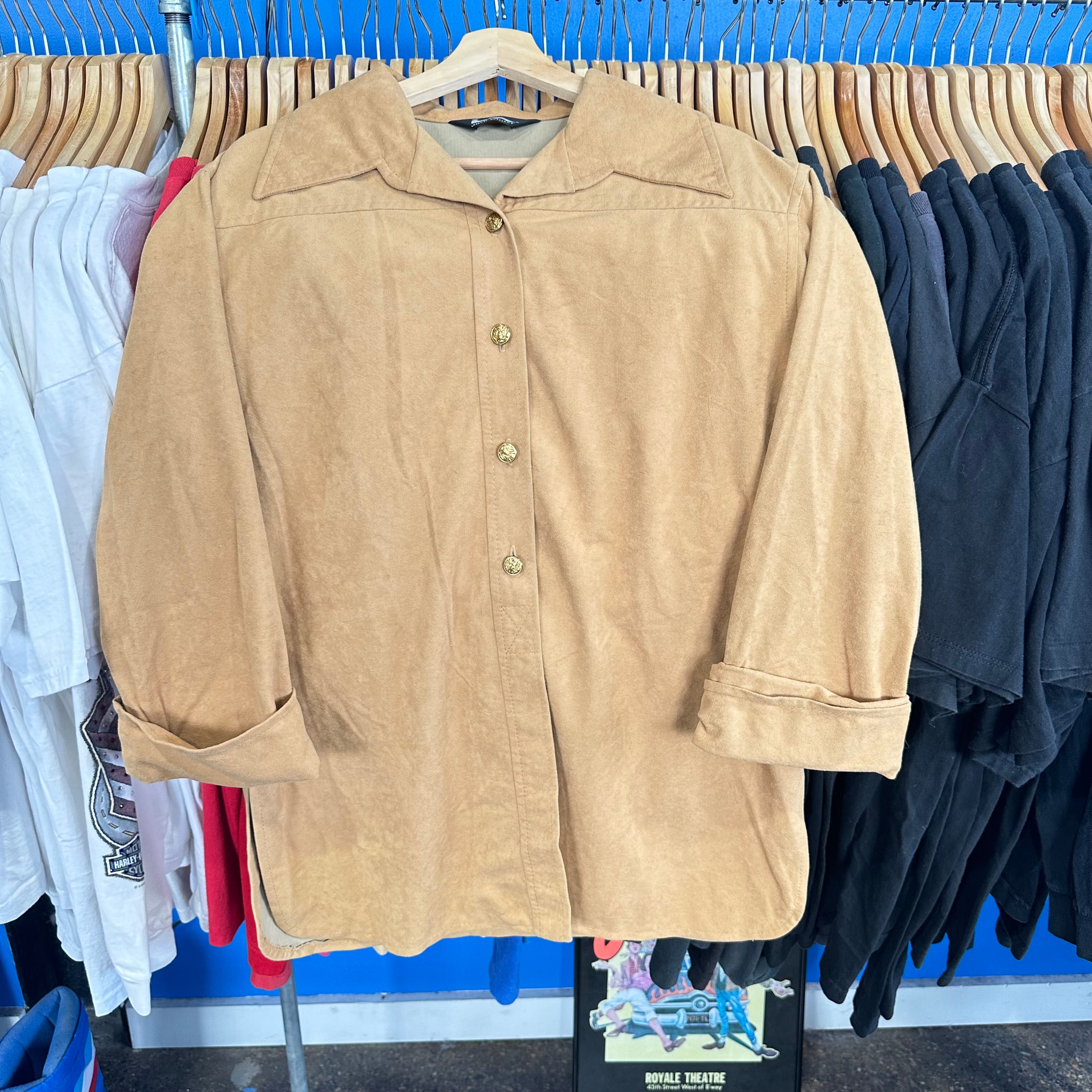 Tan Suede-Like Button-Up