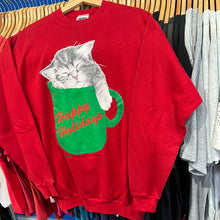 Load image into Gallery viewer, Kitten Sleeping in Happy Holidays Mug Crewneck Sweatshirt
