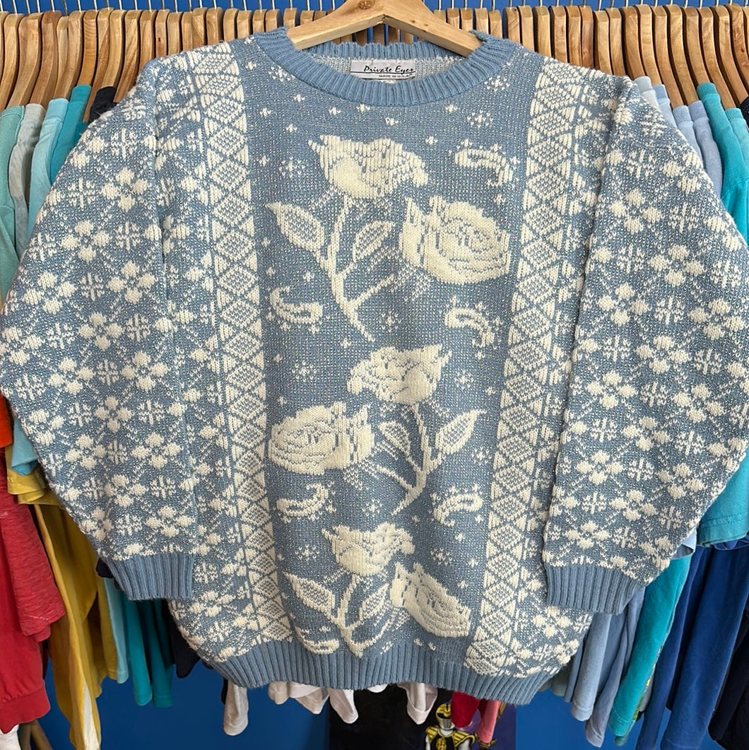 Light Blue Rose Glitter Sweater