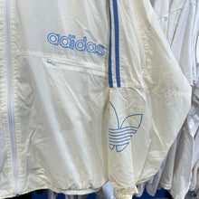 Load image into Gallery viewer, White &amp; Blue Adidas Zip-Up Hooded Windbreaker Jacket

