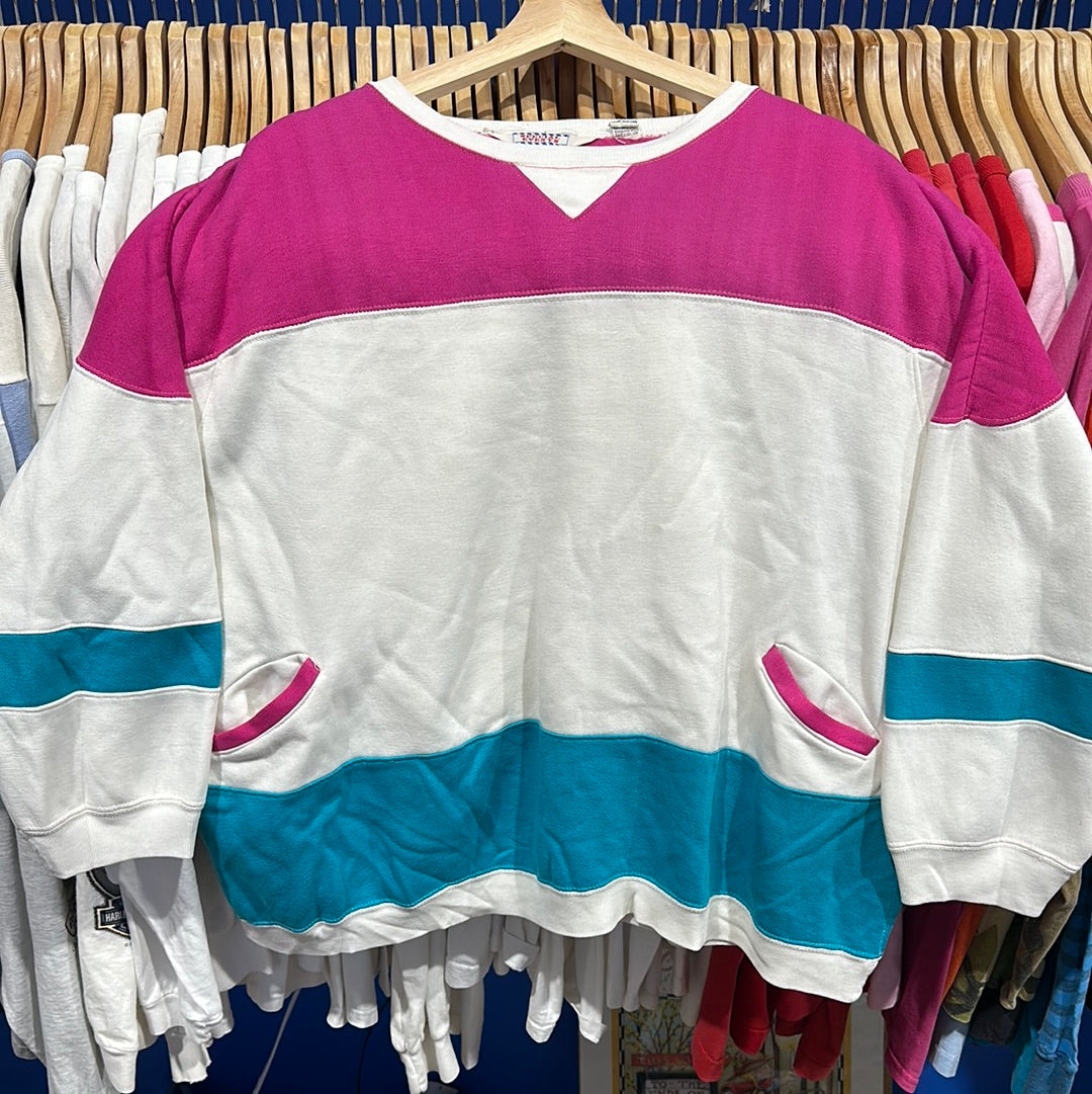 Color Block Pink Teal Crewneck Sweatshirt