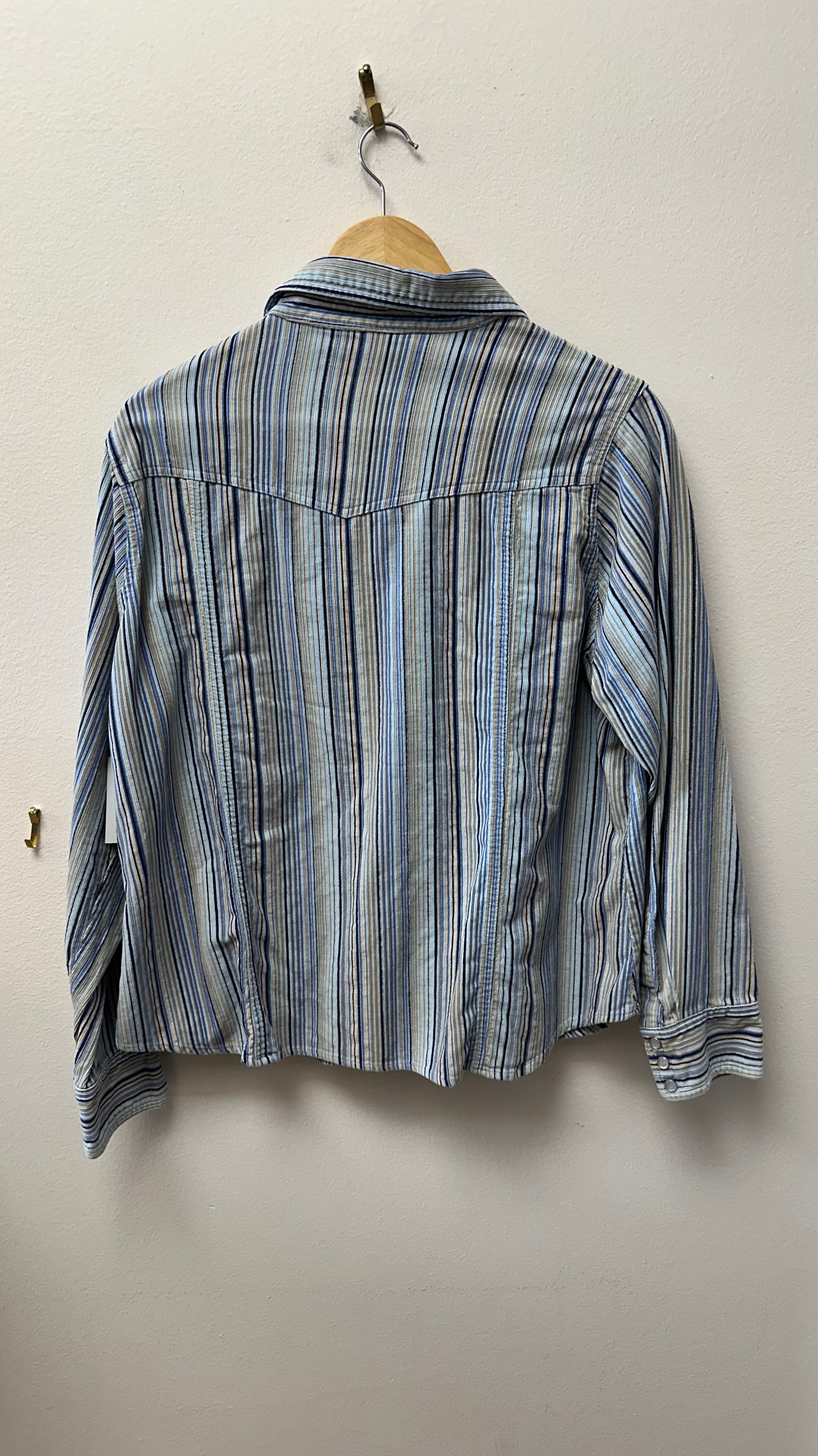 Periscope Blue Striped Pearl Snap Femme Top