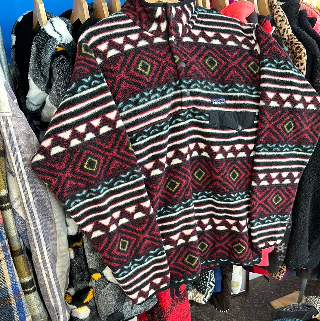 Patagonia Red Patterned Quarter Button Fleece