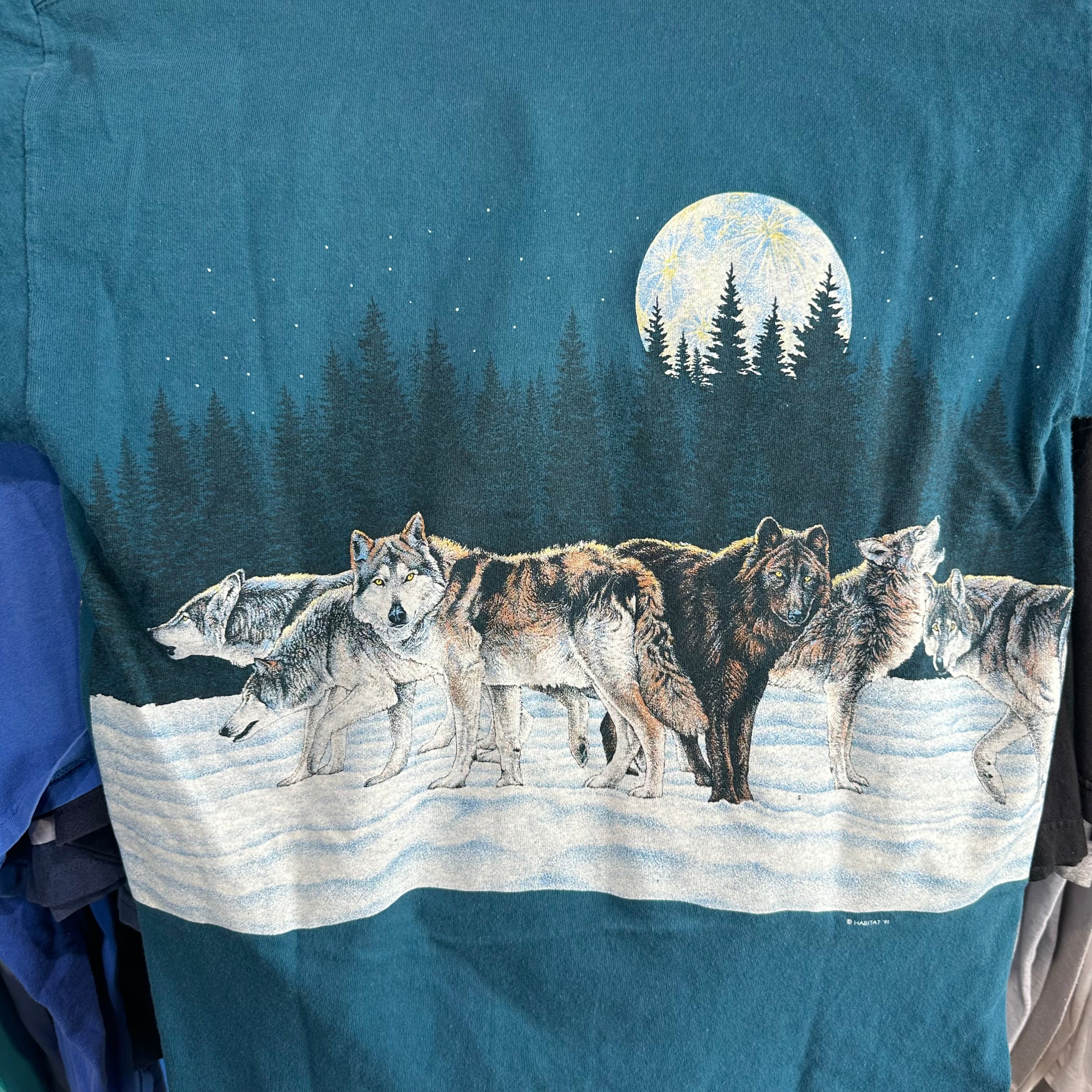 Wolves under a Full Moon Double Collar & Sleeves T-Shirt