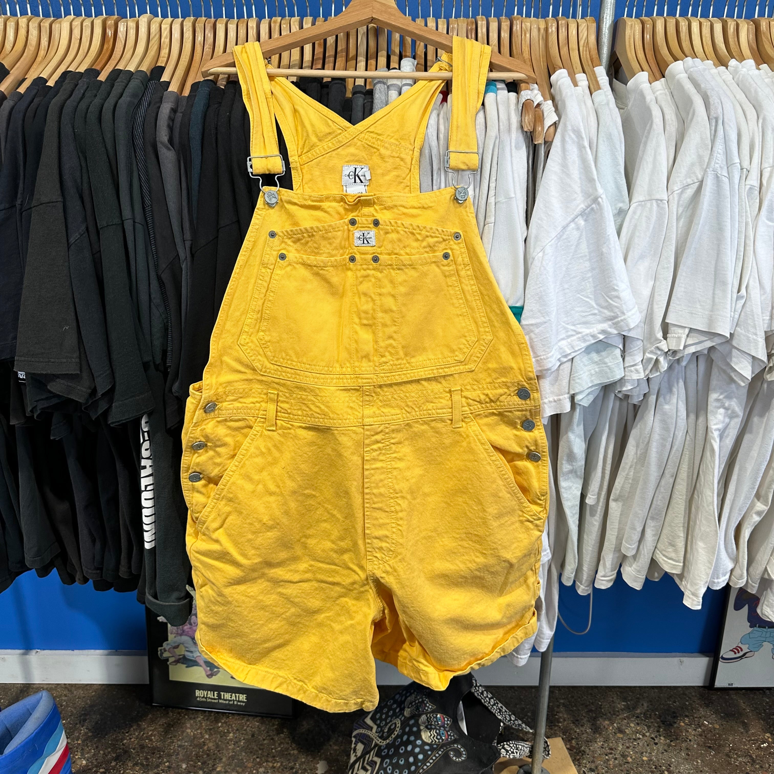 Calvin Klein Yellow Denim Overall Shorts/Romper
